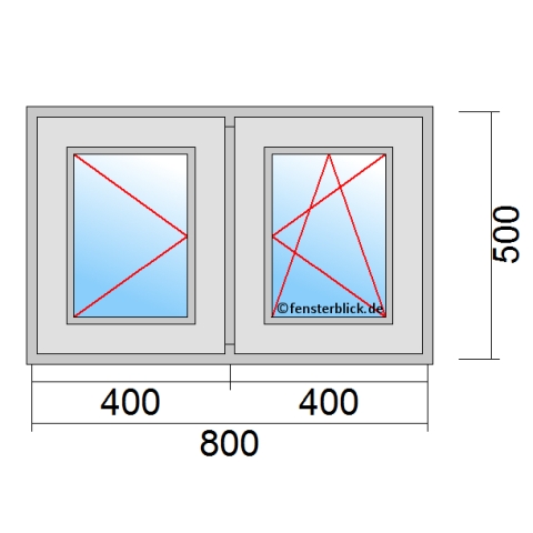 Fenster 80x50 cm mit Dreh-Links & Dreh-Kipp-Rechts Öffnung technische Details