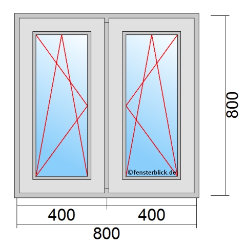 Fenster 80x80 cm mit Dreh-Kipp-Links & Dreh-Kipp-Rechts Öffnung technische Details