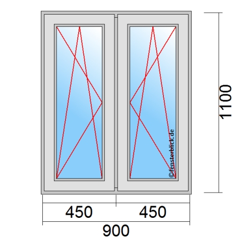 Zweiflügeliges Fenster 90x110 cm mit Dreh-Kipp-Links & Dreh-Kipp-Rechts Öffnung