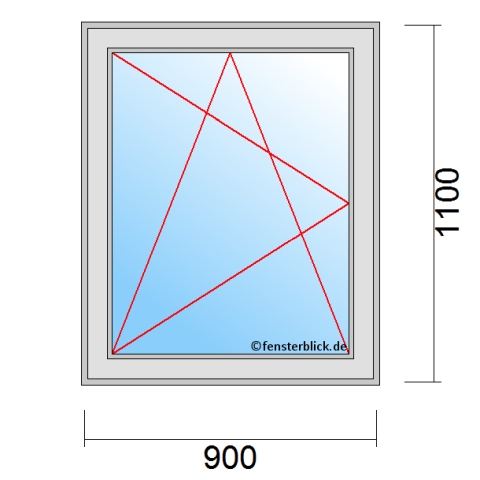 Einflügeliges Fenster 90x110 cm mit Dreh-Kipp-Links Öffnung