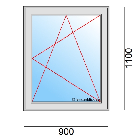 Einflügeliges Fenster 90x110 cm mit Dreh-Kipp-Rechts Öffnung