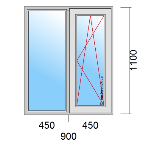 Zweiflügeliges Fenster 90x110 cm mit Festverglasung im Rahmen & Dreh-Kipp-Rechts Öffnung