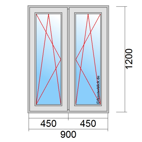 Zweiflügeliges Fenster 90x120 cm mit Dreh-Kipp-Links & Dreh-Kipp-Rechts Öffnung