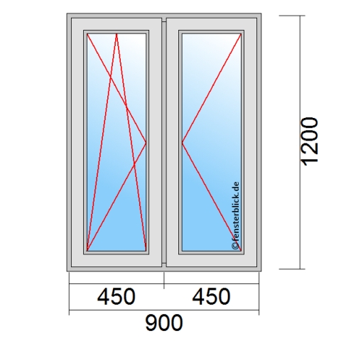 Zweiflügeliges Fenster 90x120 cm mit Dreh-Kipp-Links & Dreh-Rechts Öffnung