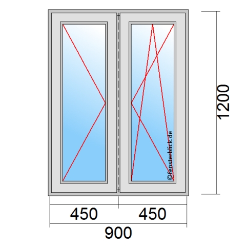 Zweiflügeliges Fenster 90x120 cm mit Dreh-Links & Dreh-Kipp-Rechts Öffnung & Stulp