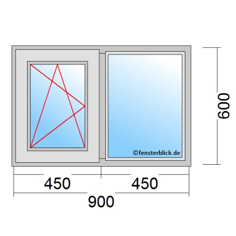 Zweiflügeliges Fenster 80x60 cm mit Dreh-Kipp-Links & Festverglasung im Rahmen