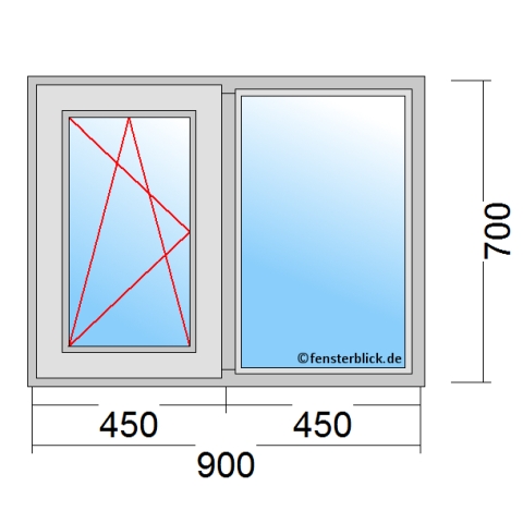 Zweiflügeliges Fenster 90x70 cm mit Dreh-Kipp-Links & Festverglasung im Rahmen