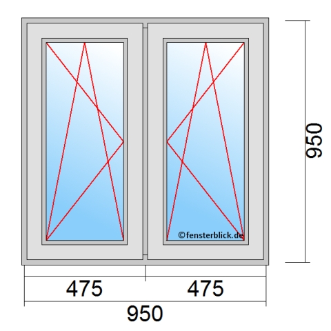 Zweiflügeliges Fenster 95x95 cm mit Dreh-Kipp-Links & Dreh-Kipp-Rechts Öffnung