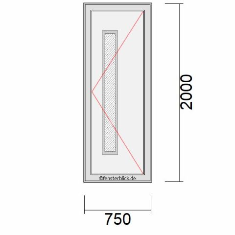 Haustür 750x2000mm DR schematische Zeichnung