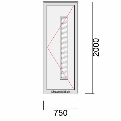 Haustür 750x2000mm DR schematische Zeichnung