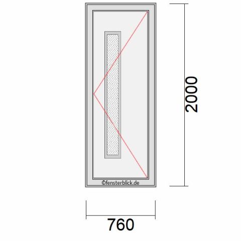 Haustür 760x2000mm DR schematische Zeichnung