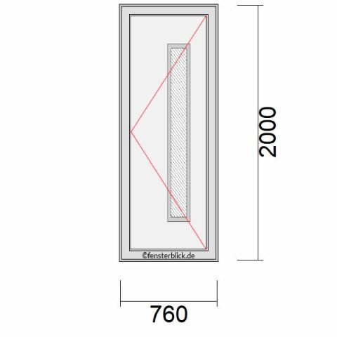 Haustür 760x2000mm DR schematische Zeichnung