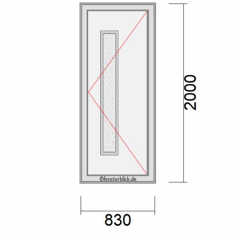 Haustür 830x2000mm DR schematische Zeichnung