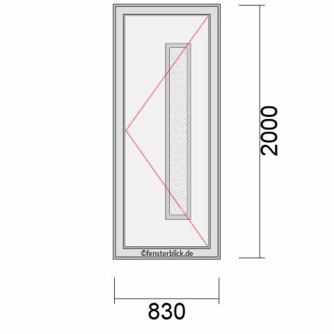 Haustür 830x2000mm DR schematische Zeichnung