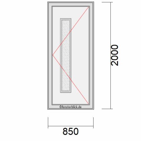 Haustür 850x2000mm DR schematische Zeichnung