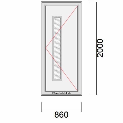 Haustür 860x2000mm DR schematische Zeichnung