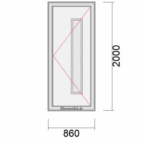 Haustür 860x2000mm DR schematische Zeichnung