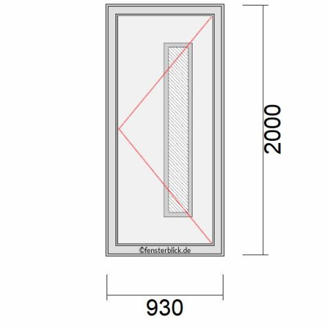 Haustür 930x2000mm DR schematische Zeichnung