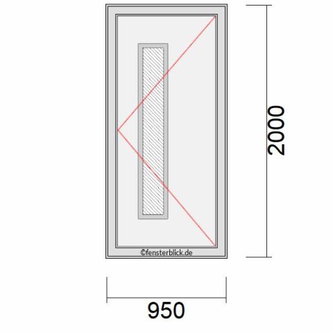 Haustür 950x2000mm DR schematische Zeichnung