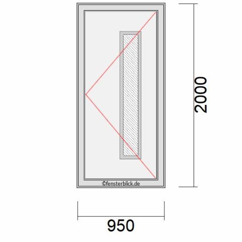 Haustür 950x2000mm DR schematische Zeichnung