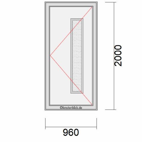 Haustür 960x2000mm DR schematische Zeichnung