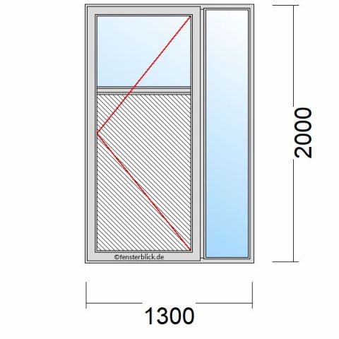 Nebeneingangstür mit Füllung 1300x2000mm DR schematische Zeichnung Seitenteil Rechts