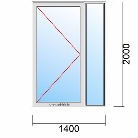 Nebeneingangstür 1400x2000mm DL Seitenteil Rechts schematische Zeichnung