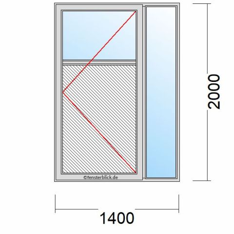 Nebeneingangstür mit Füllung 1400x2000mm DR mit Seitenteil Rechts schematische Zeichnung