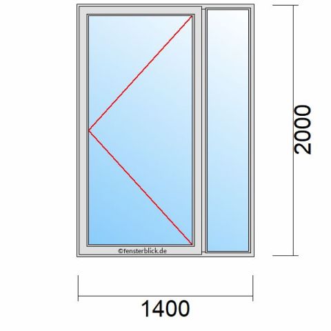 Nebeneingangstür 1400x2000mm DR Seitenteil Rechts schematische Zeichnung