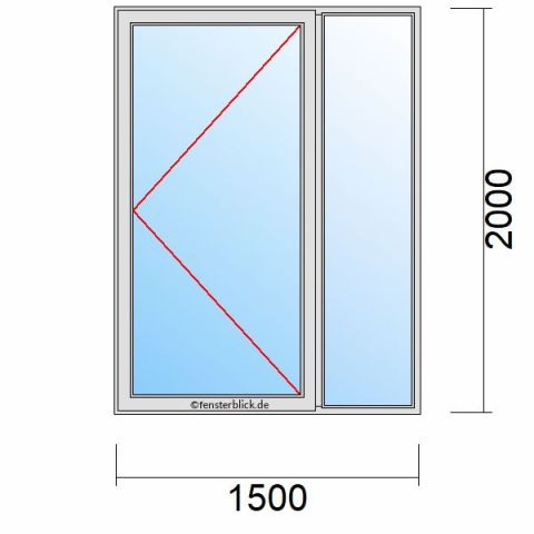 Nebeneingangstür 1500x2000mm DR Seitenteil Rechts schematische Zeichnung