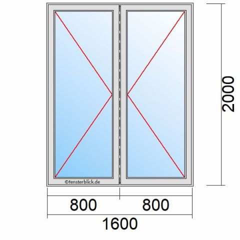 Nebeneingangstür 1600x2000mm DL DR schematische Zeichnung