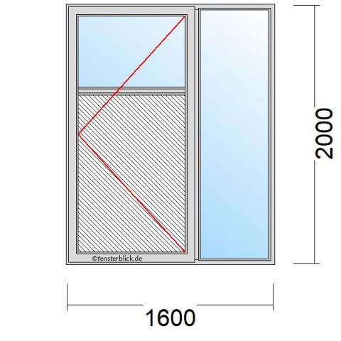 Nebeneingangstür mit Füllung 1600x2000mm DR Seitenteil Rechts schematische Zeichnung