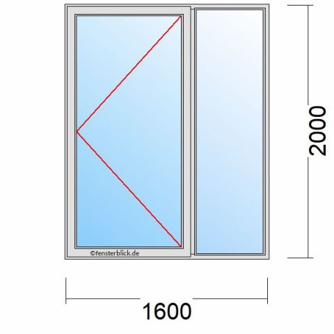 Nebeneingangstür 1600x2000mm DR Seitenteil Rechts schematische Zeichnung