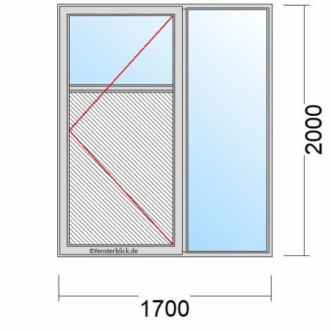 Nebeneingangstür mit Füllung 1700x2000mm DR Seitenteil Rechts schematische Zeichnung