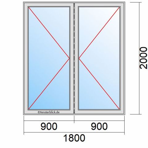 Nebeneingangstür 1800x2000mm DL DR schematische Zeichnung