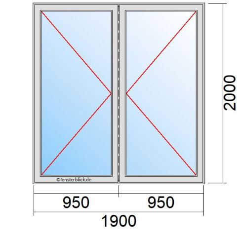 Nebeneingangstür 1900x2000mm DL DR schematische Zeichnung