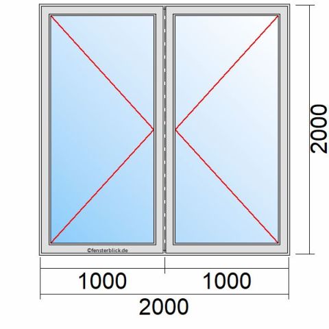 Nebeneingangstür 2000x2000mm DL DR schematische Zeichnung