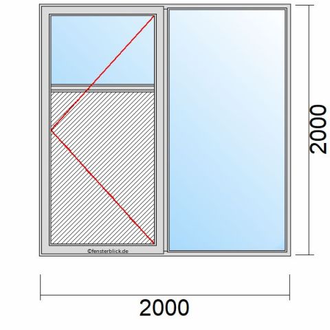 Nebeneingangstür mit Füllung 2000x2000mm DR Seitenteil Rechts schematische Zeichnung