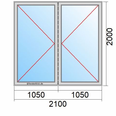 Nebeneingangstür 2100x2000mm DL DR schematische Zeichnung