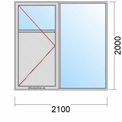 Nebeneingangstür mit Füllung 2100x2000mm DL Seitenteil Rechts schematische Zeichnung