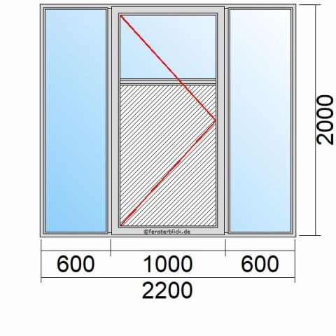 Nebeneingangstür mit Füllung 2200x2000mm DL Zwei Seitenteile schematische Zeichnung