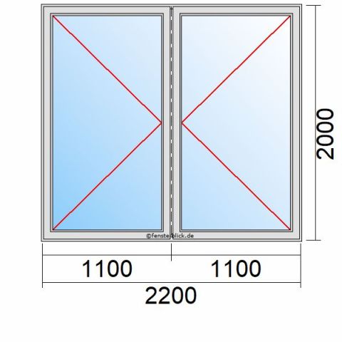 Nebeneingangstür 2200x2000mm DL DR schematische Zeichnung