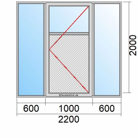 Nebeneingangstür mit Füllung 2200x2000mm DR Zwei Seitenteile schematische Zeichnung