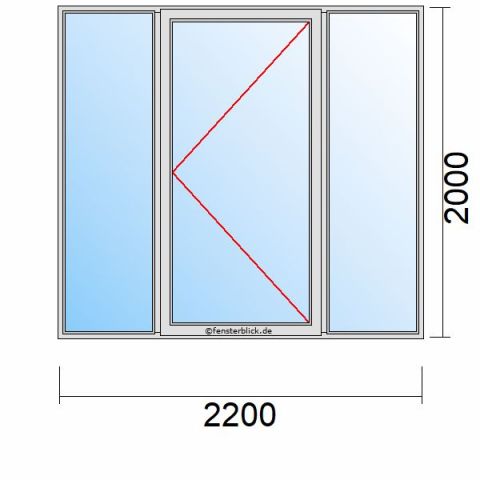 Nebeneingangstür 2200x2000mm DR Zwei Seitenteile schematische Zeichnung