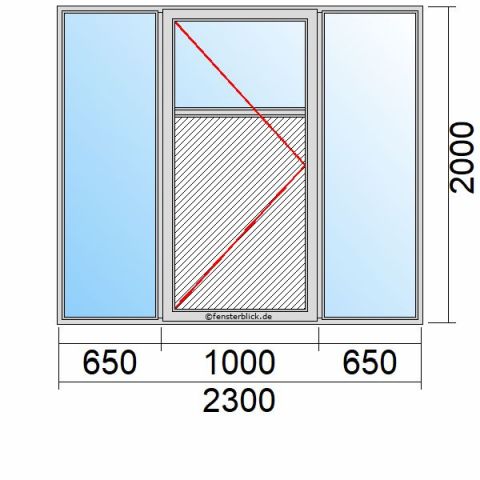 Nebeneingangstür mit Füllung 2300x2000mm DL Zwei Seitenteile schematische Zeichnung