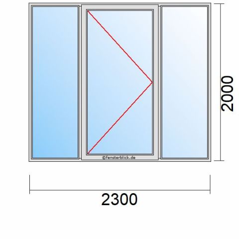 Nebeneingangstür 2300x2000mm DL Zwei Seitenteile schematische Zeichnung