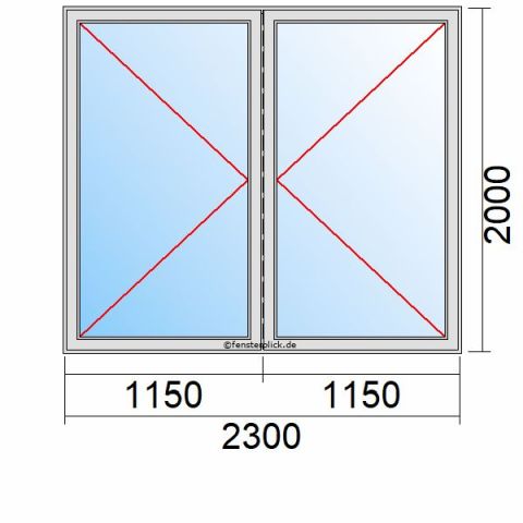 Nebeneingangstür 2300x2000mm DL DR schematische Zeichnung