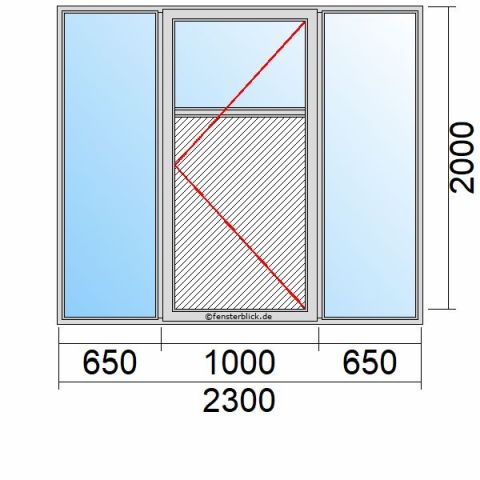 Nebeneingangstür mit Füllung 2300x2000mm DR Zwei Seitenteile schematische Zeichnung