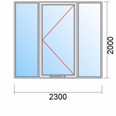 Nebeneingangstür 2300x2000mm DR Zwei Seitenteile schematische Zeichnung