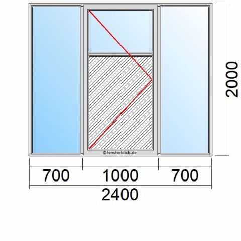 Nebeneingangstür mit Füllung 2400x2000mm DL Zwei Seitenteile schematische Zeichnung